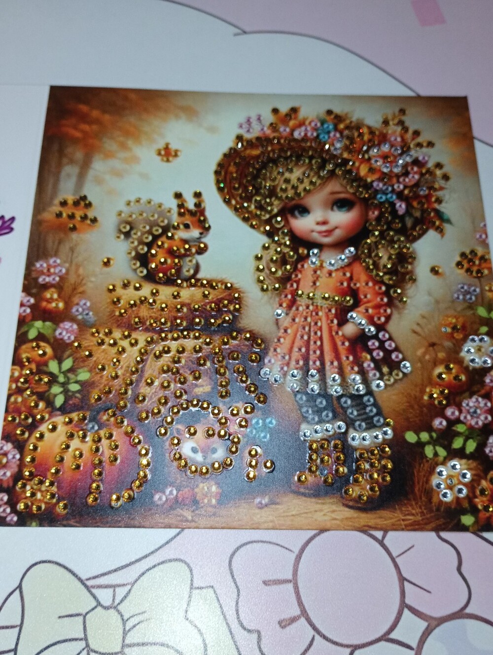 Autumn Girl Embellished Card Handmade
